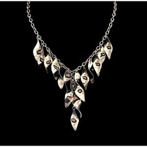 Gunmetal Silver-Tone Metal Waterfall Leaf Pendant Necklace With Chain